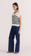 Staple The Label Remi Stripe Polo Knit Cream/Black