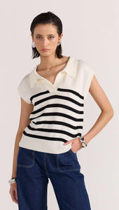 Staple The Label Remi Stripe Polo Knit Cream/Black