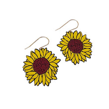 Load image into Gallery viewer, DENZ Midi Sunflower Earrings Black/Brown/Yellow
