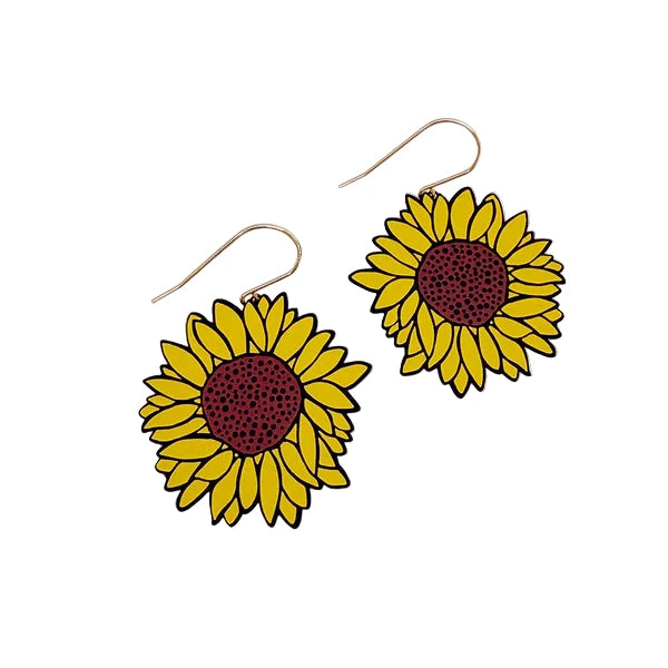 DENZ Midi Sunflower Earrings Black/Brown/Yellow