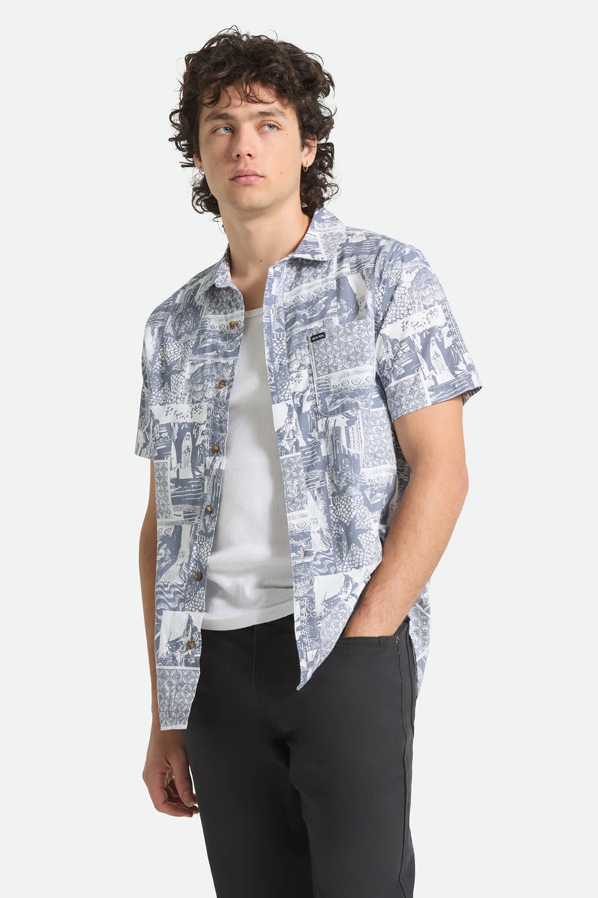 Brixton Charter Print SS Shirt Navy/White Collage