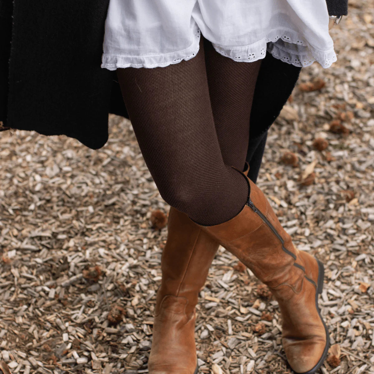 Mosey Merino Wool Textured Knit Tights Mocha
