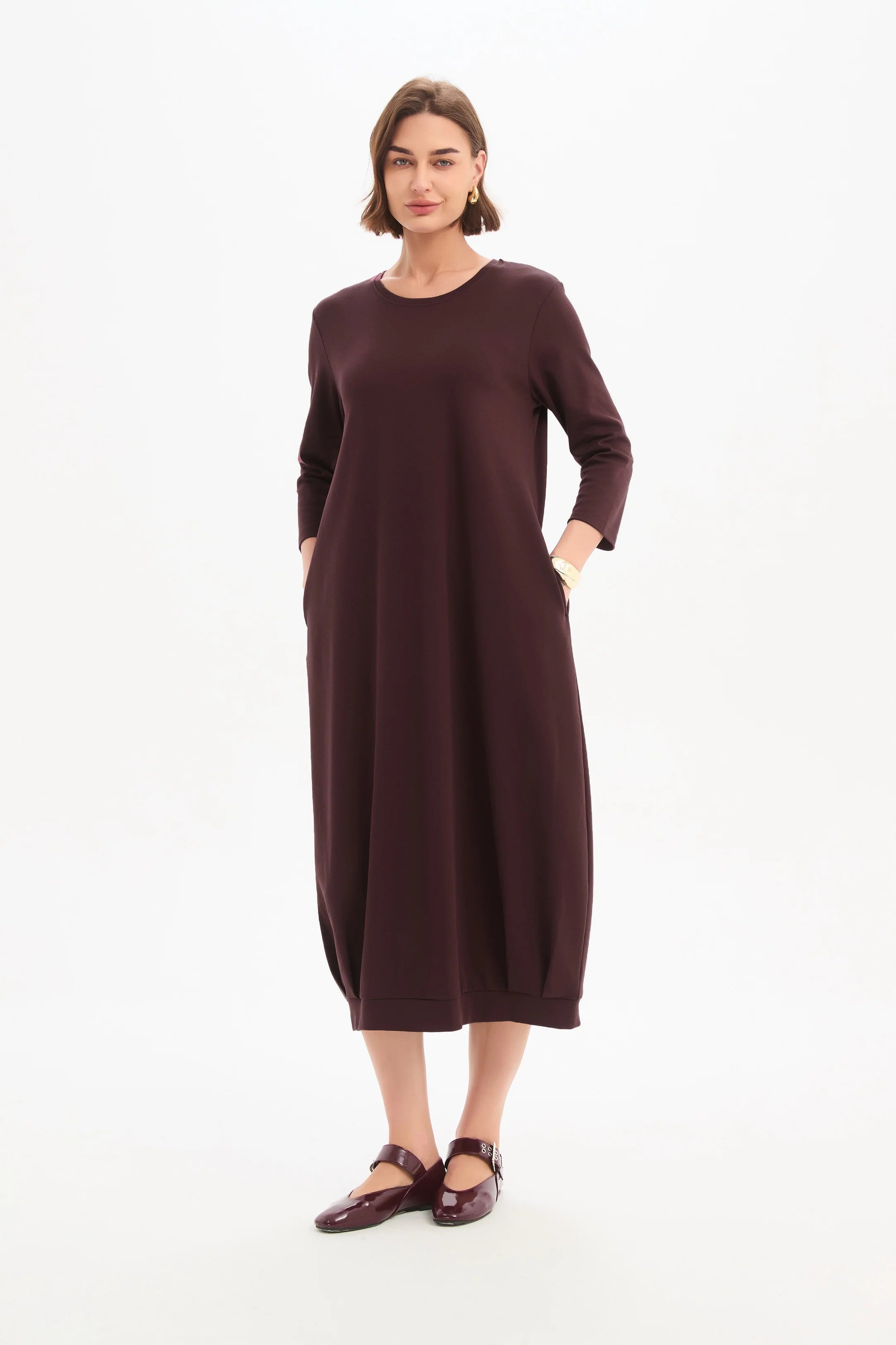 Tirelli Banded Hem Jersey Dress Mulled Wine