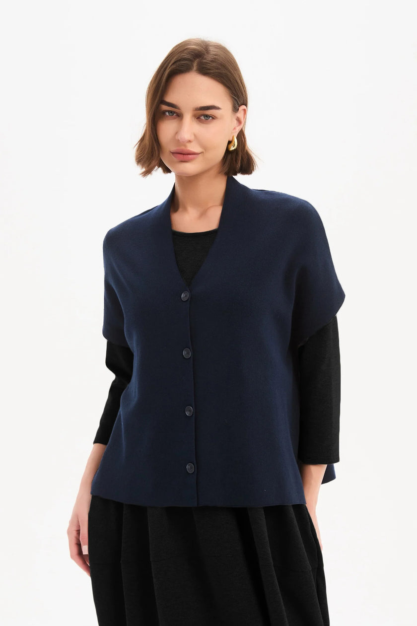 Tirelli Button Up Knit Vest Navy