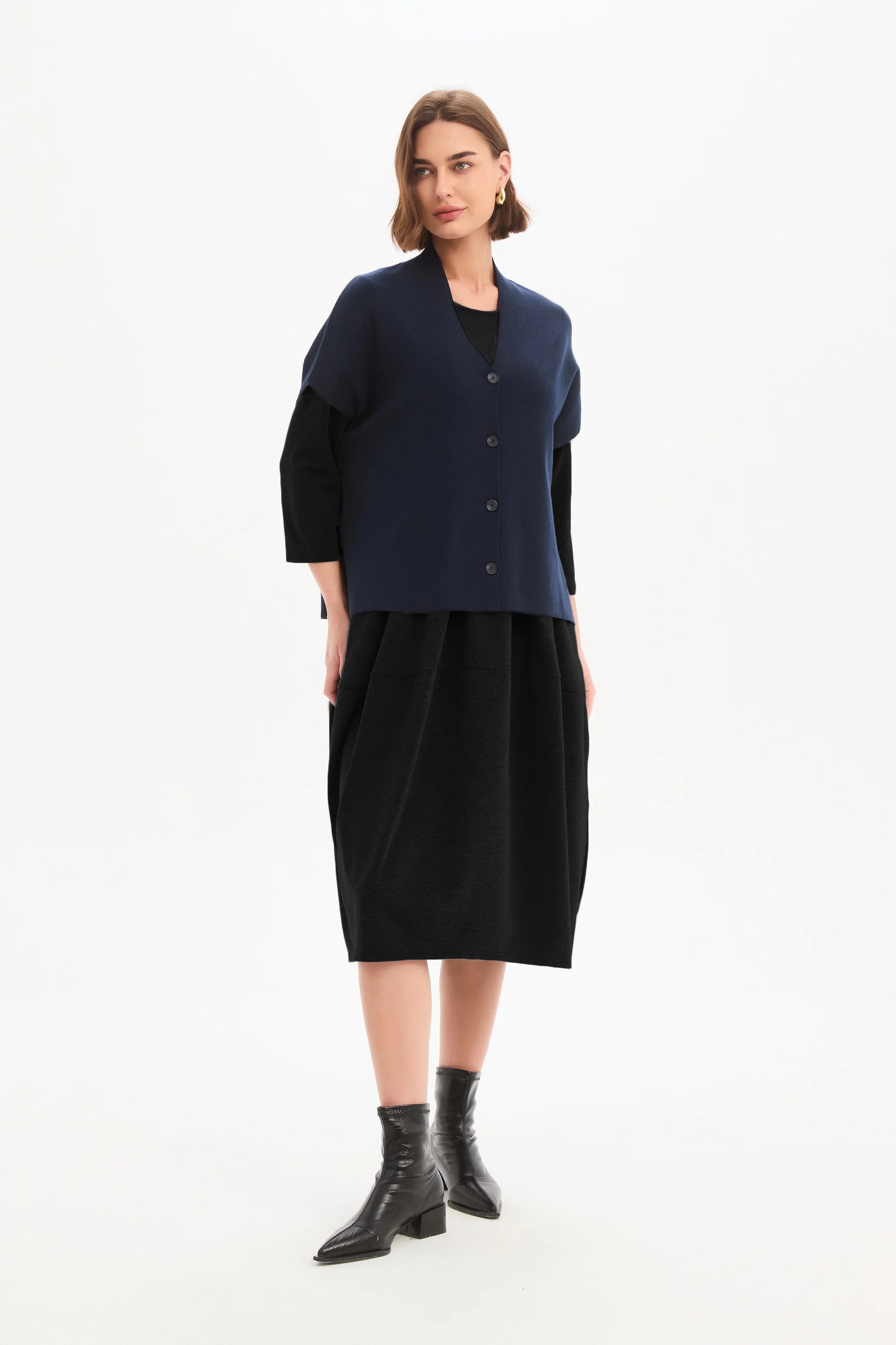 Tirelli Button Up Knit Vest Navy