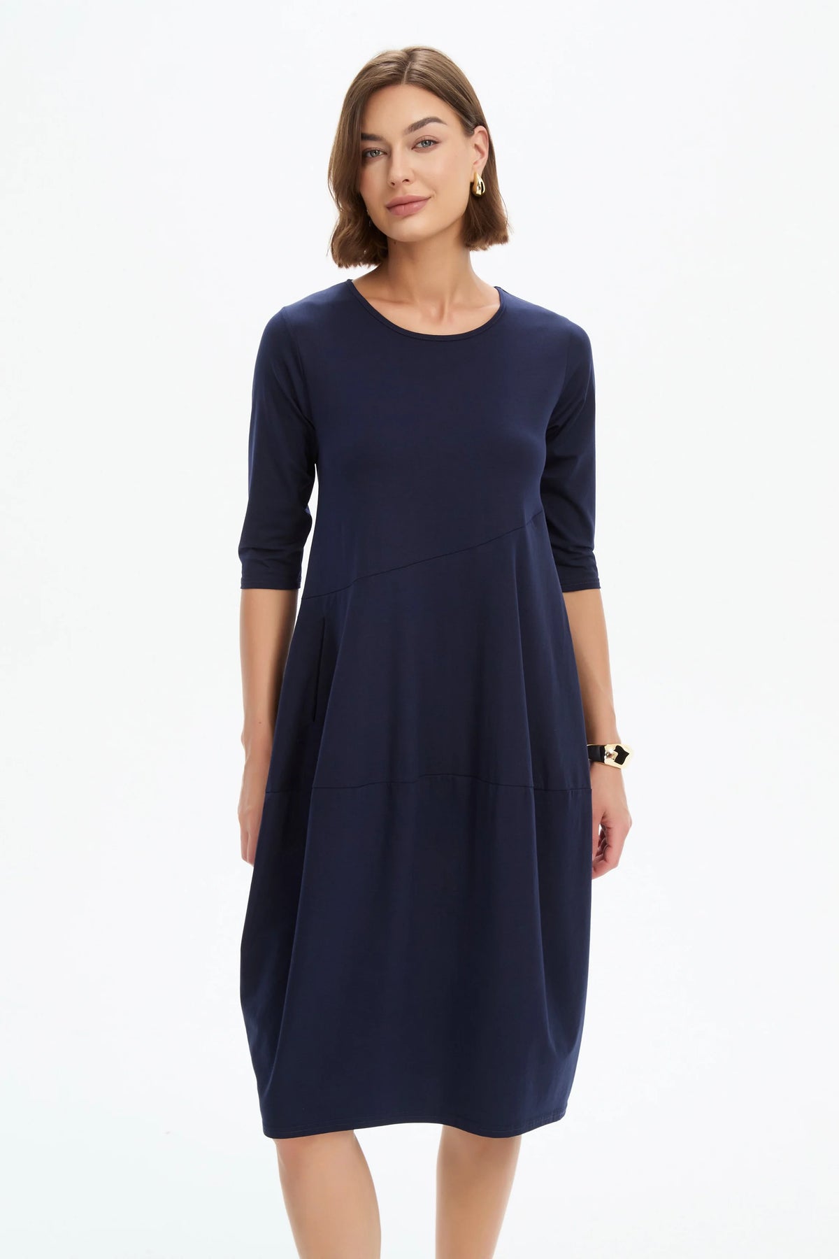 Tirelli Diagonal Seam Summer Dress Deep Navy