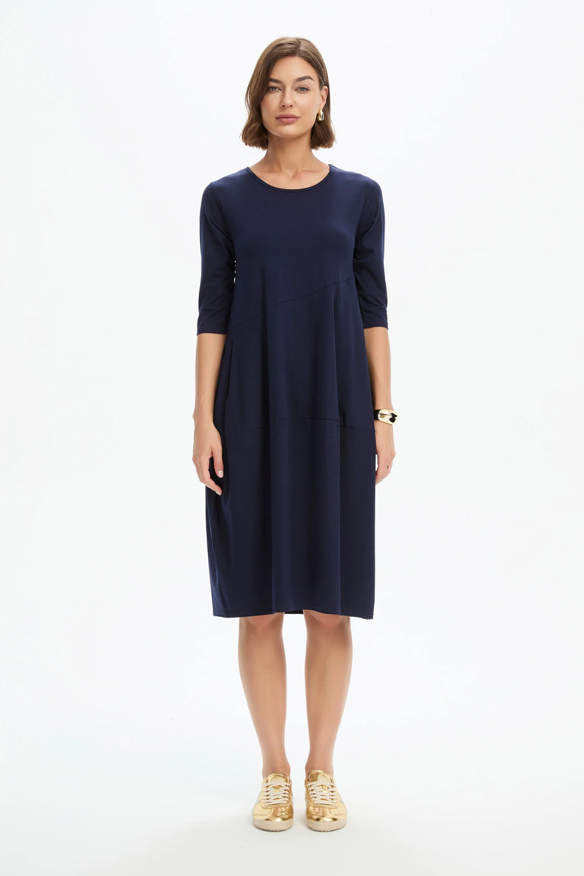Tirelli Diagonal Seam Summer Dress Deep Navy
