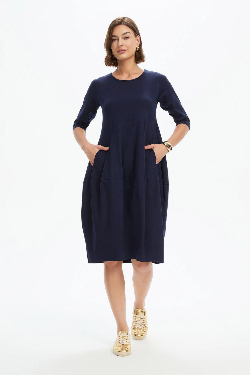 Tirelli Diagonal Seam Summer Dress Deep Navy