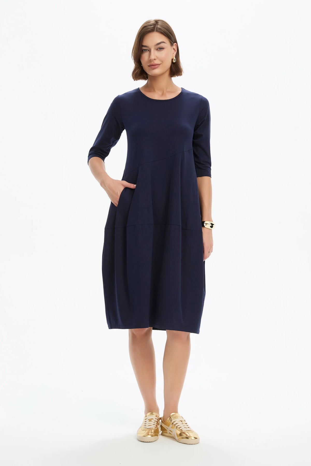 Tirelli Diagonal Seam Summer Dress Deep Navy