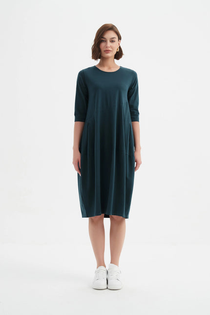 Tirelli Diagonal Seam Winter Dress Deep Ocean