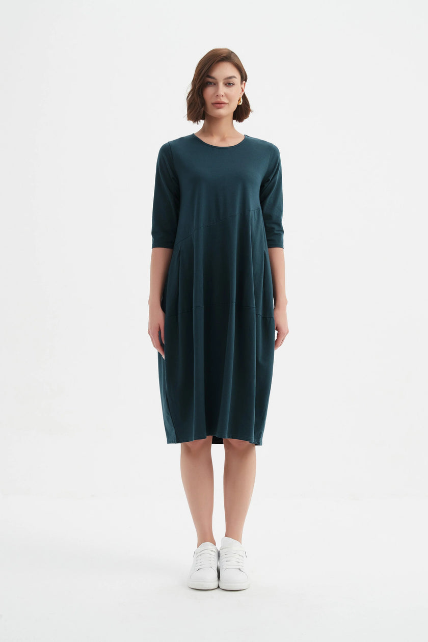 Tirelli Diagonal Seam Winter Dress Deep Ocean