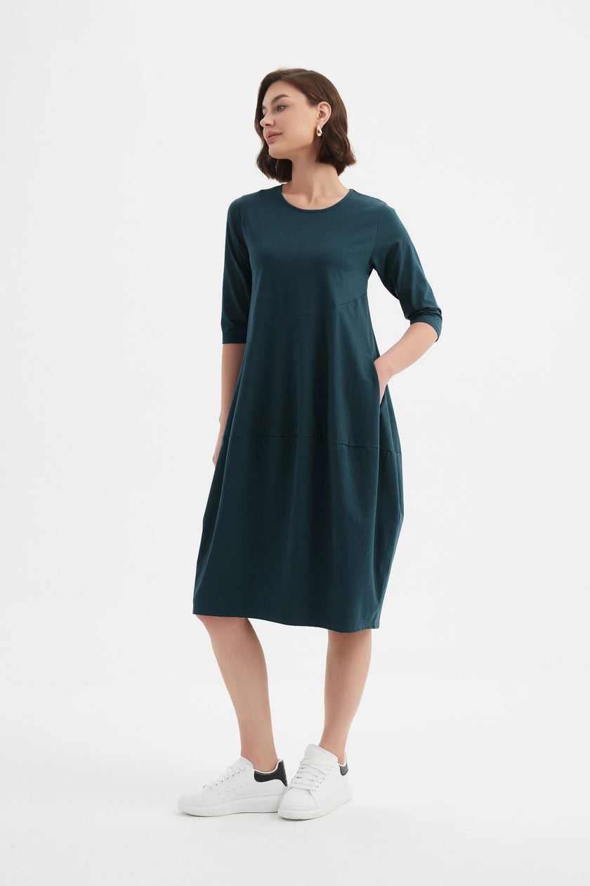 Tirelli Diagonal Seam Winter Dress Deep Ocean