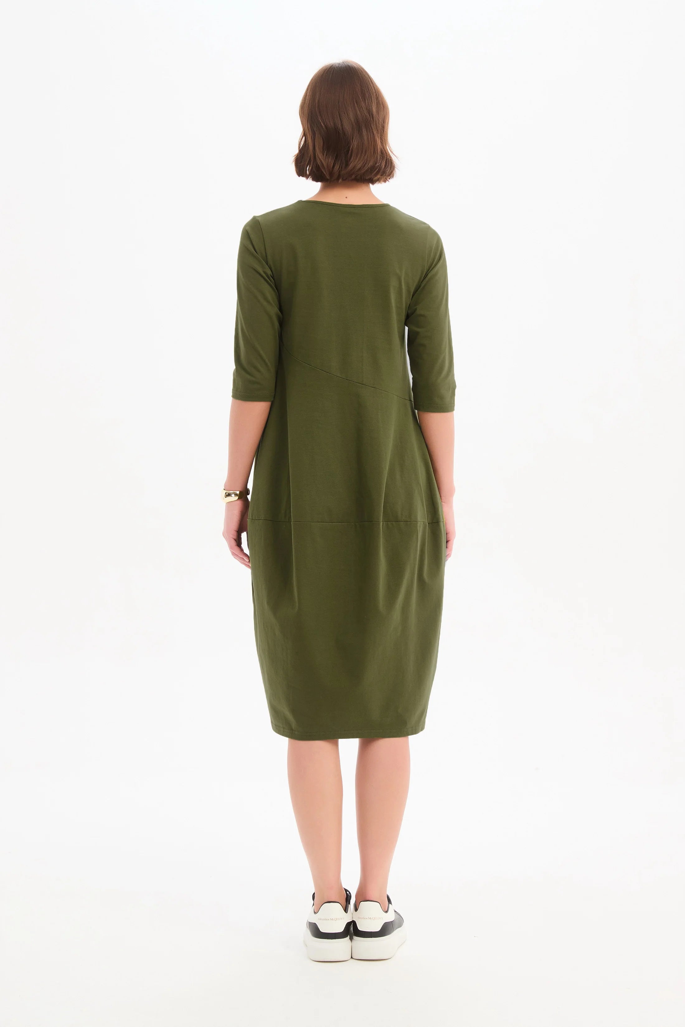 Tirelli Diagonal Seam Winter Dress Khaki