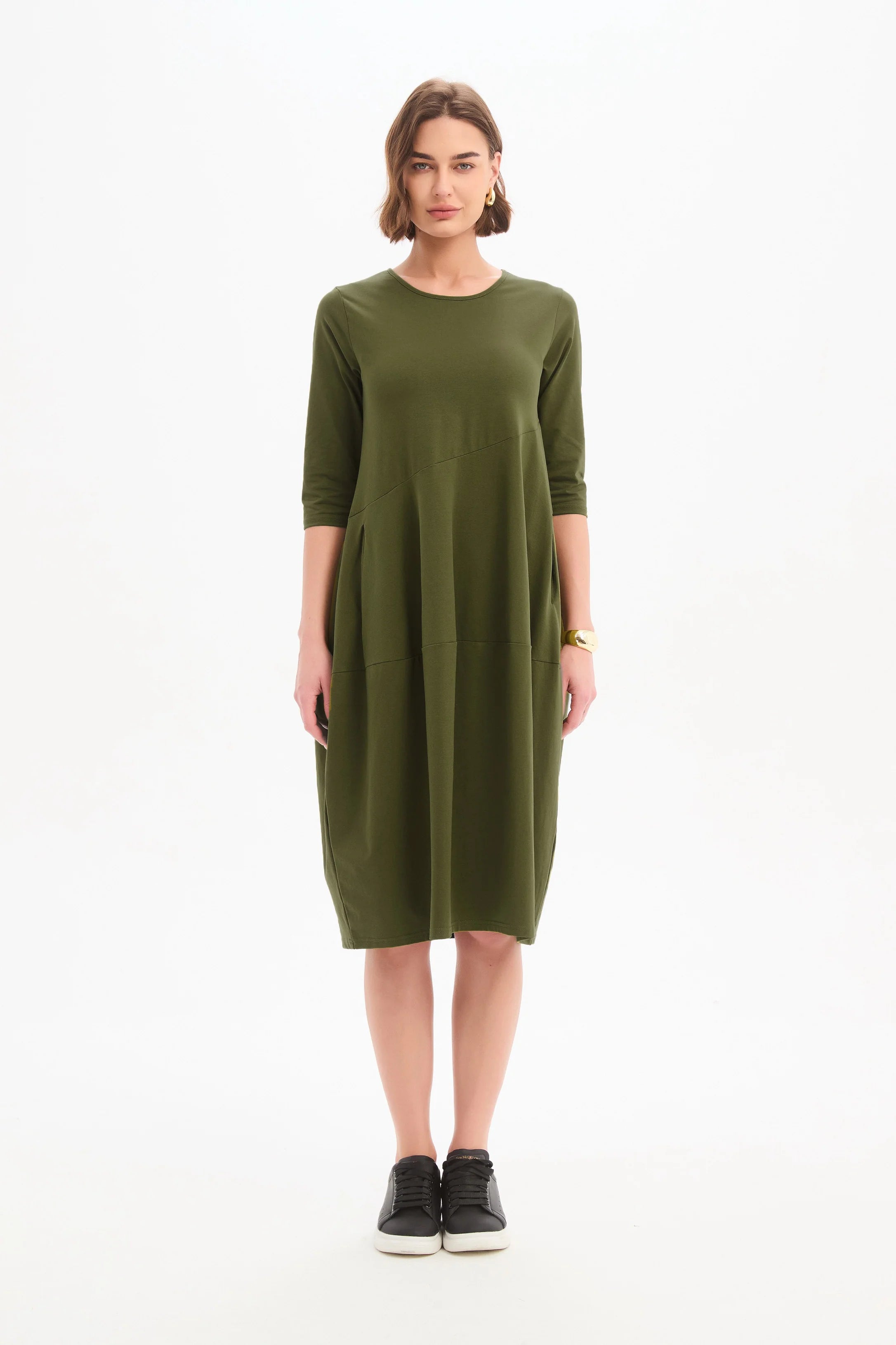 Tirelli Diagonal Seam Winter Dress Khaki