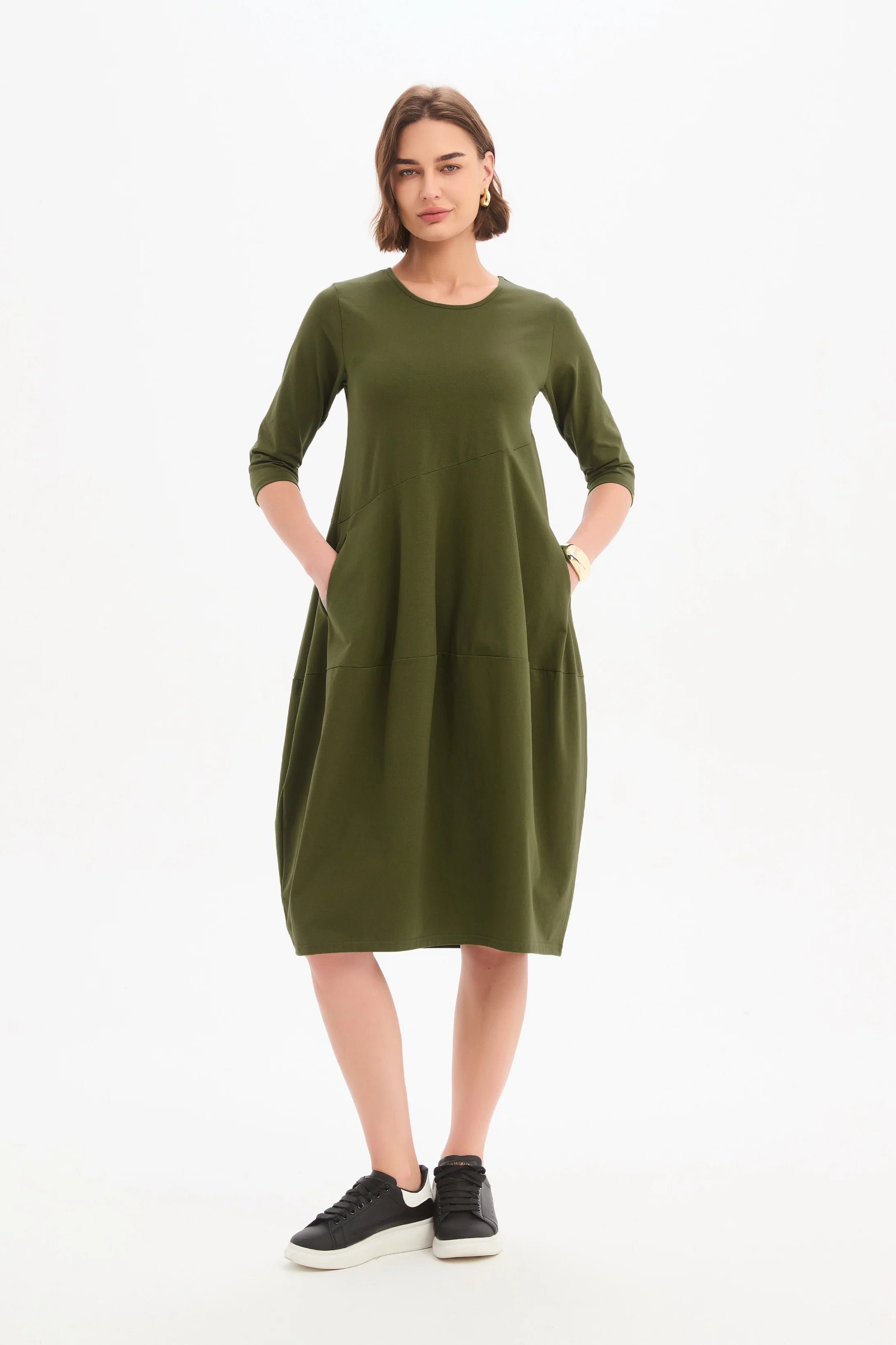 Tirelli Diagonal Seam Winter Dress Khaki