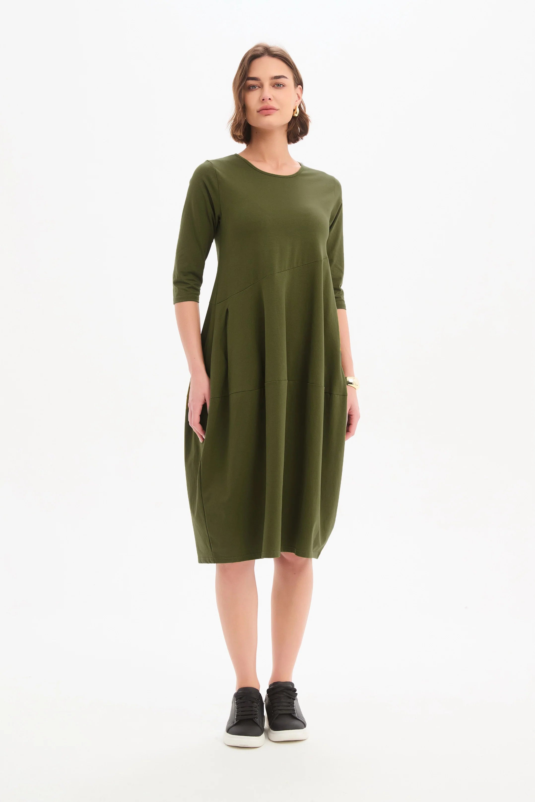Tirelli Diagonal Seam Winter Dress Khaki