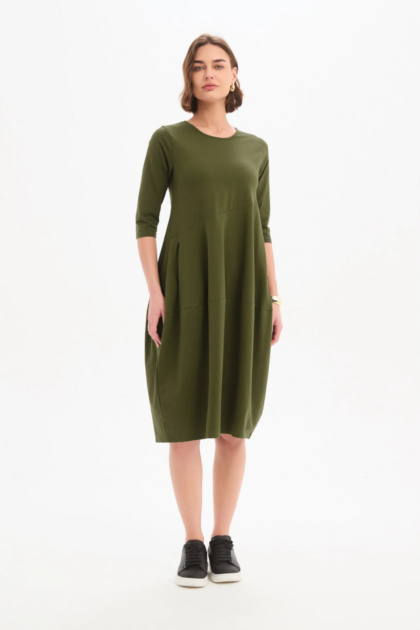 Tirelli Diagonal Seam Winter Dress Khaki