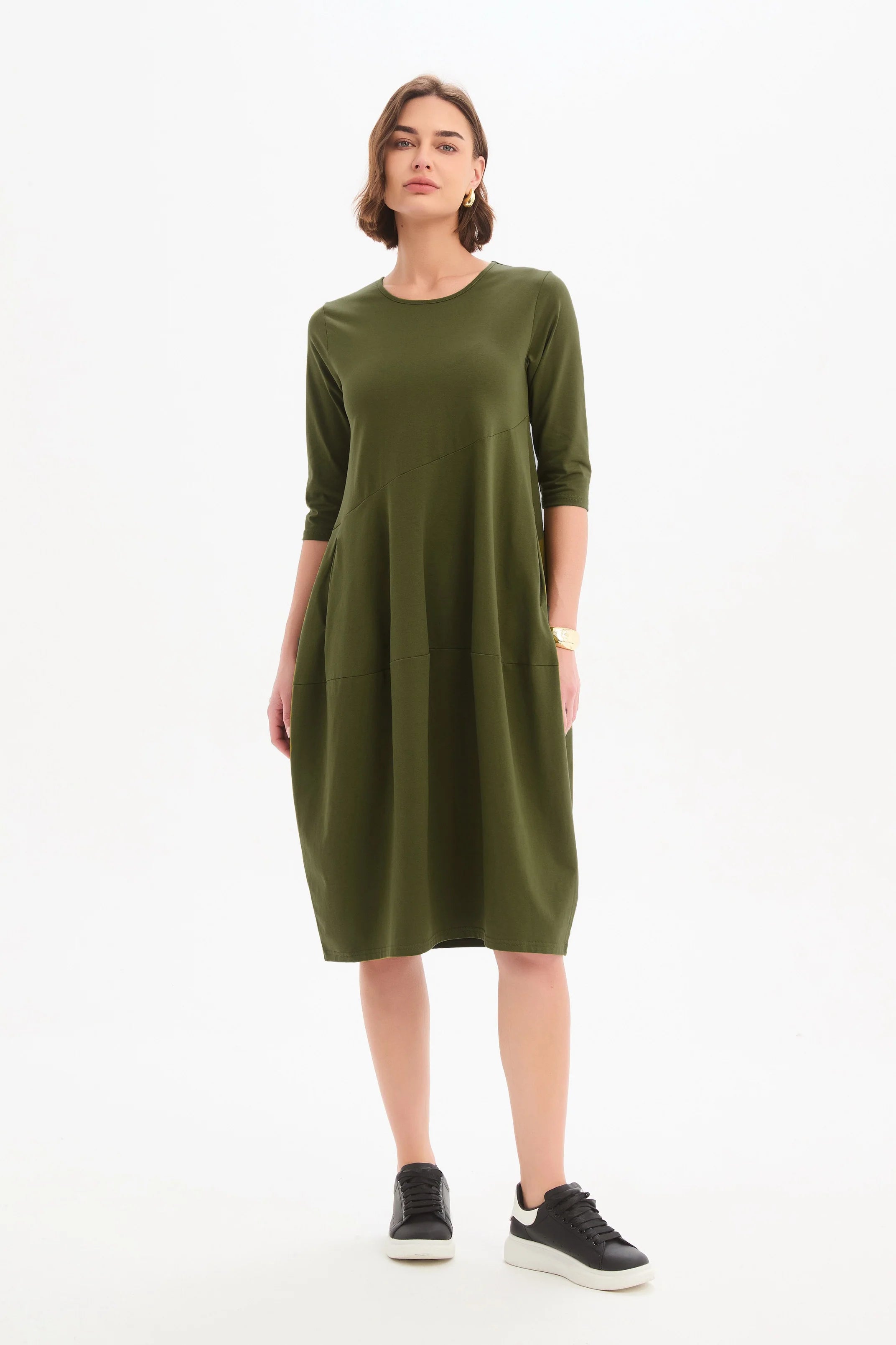 Tirelli Diagonal Seam Winter Dress Khaki
