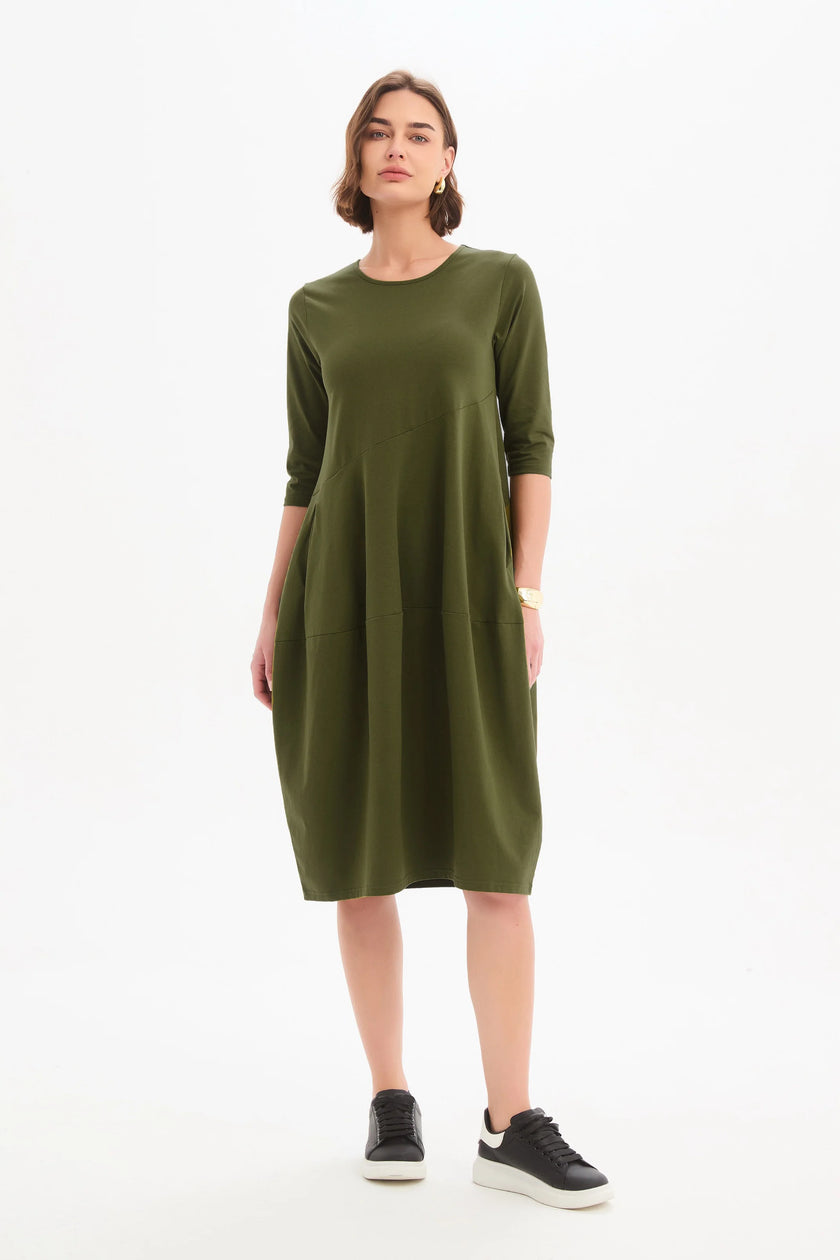 Tirelli Diagonal Seam Winter Dress Khaki