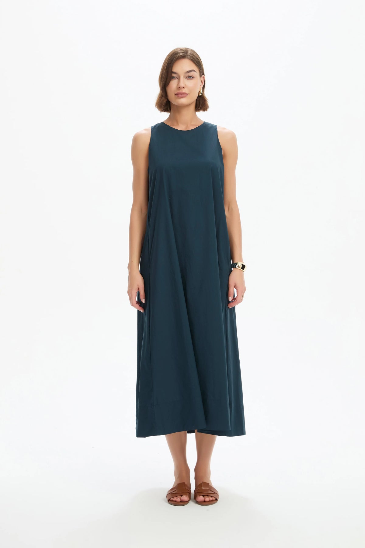 Tirelli Elastic Detail A-Line Dress Ocean Navy