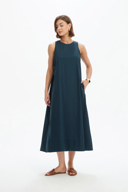 Tirelli Elastic Detail A-Line Dress Ocean Navy