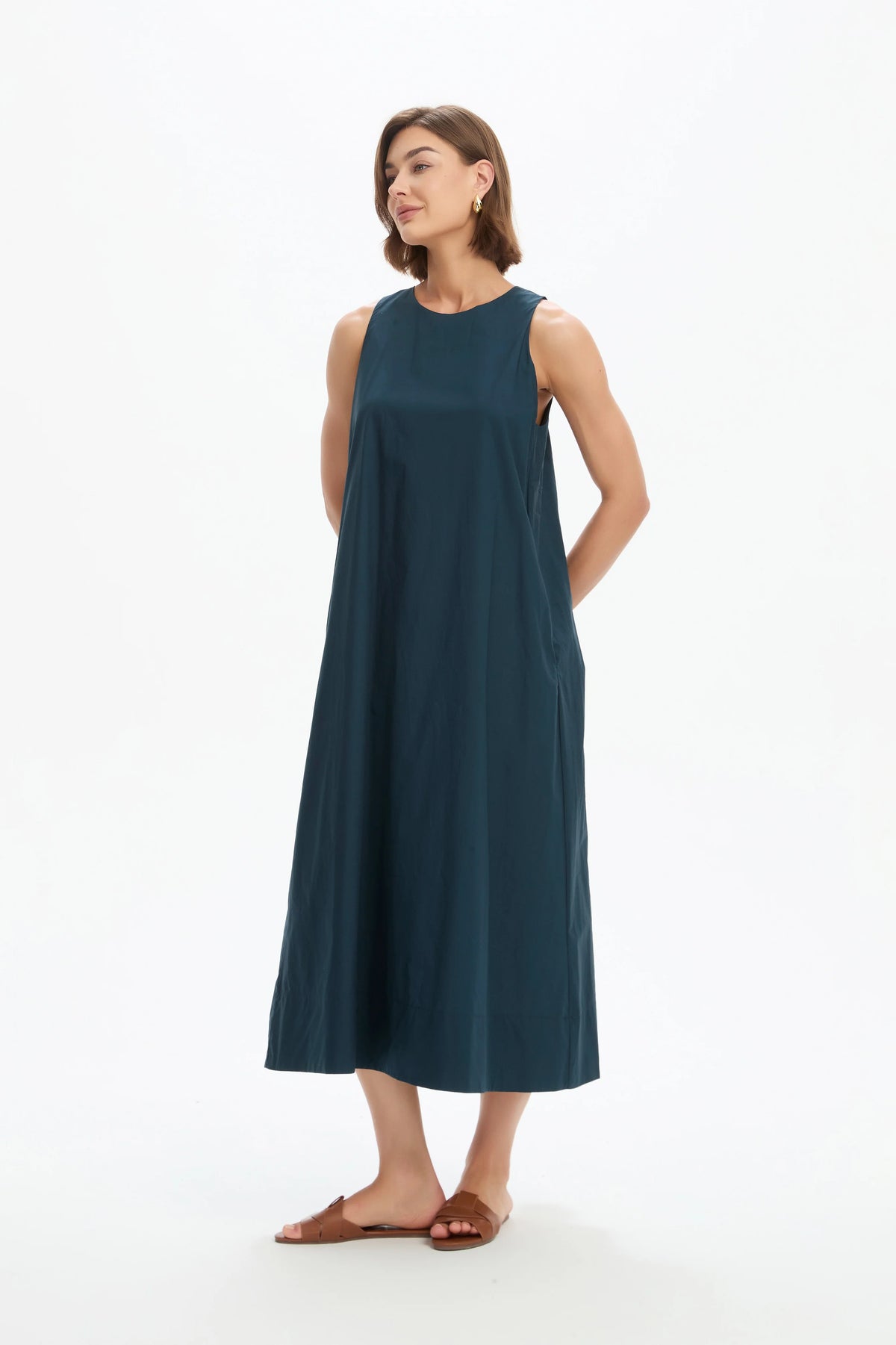 Tirelli Elastic Detail A-Line Dress Ocean Navy