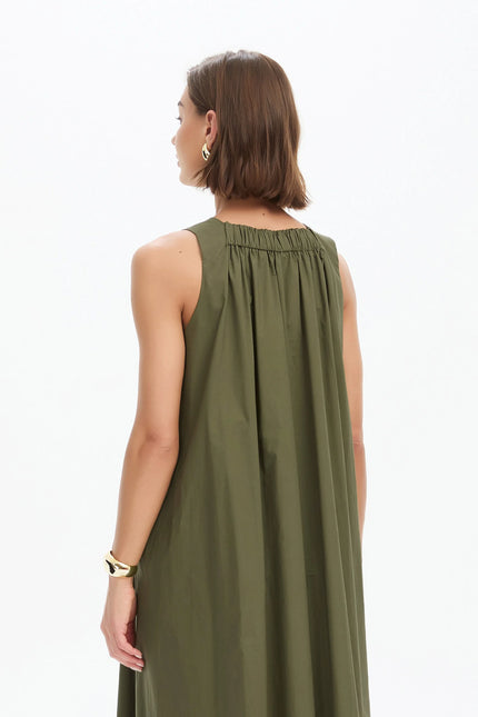 Tirelli Elastic Detail A-Line Dress Khaki