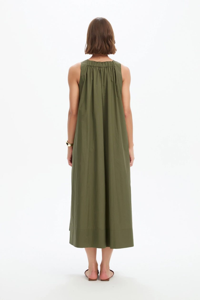 Tirelli Elastic Detail A-Line Dress Khaki