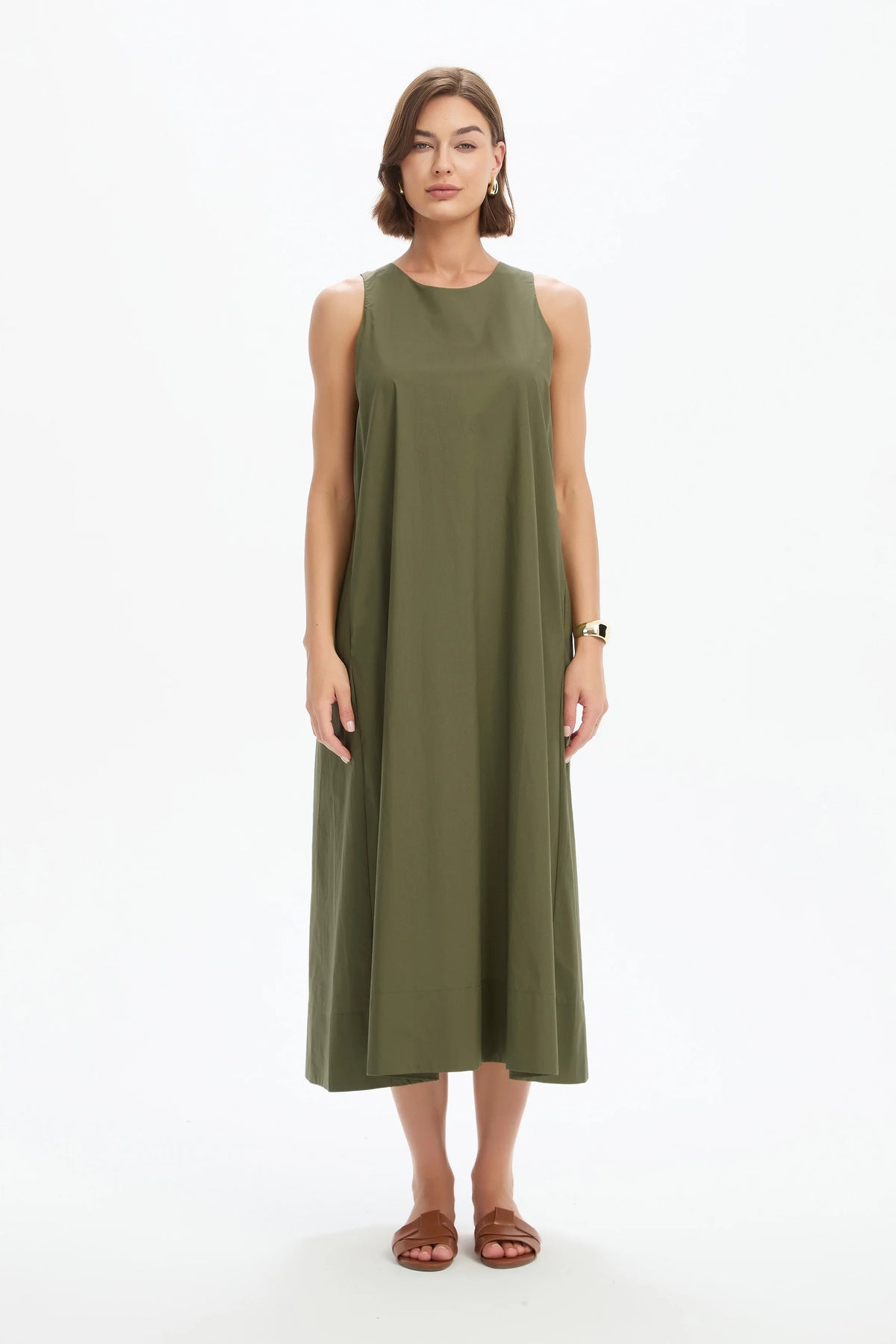 Tirelli Elastic Detail A-Line Dress Khaki