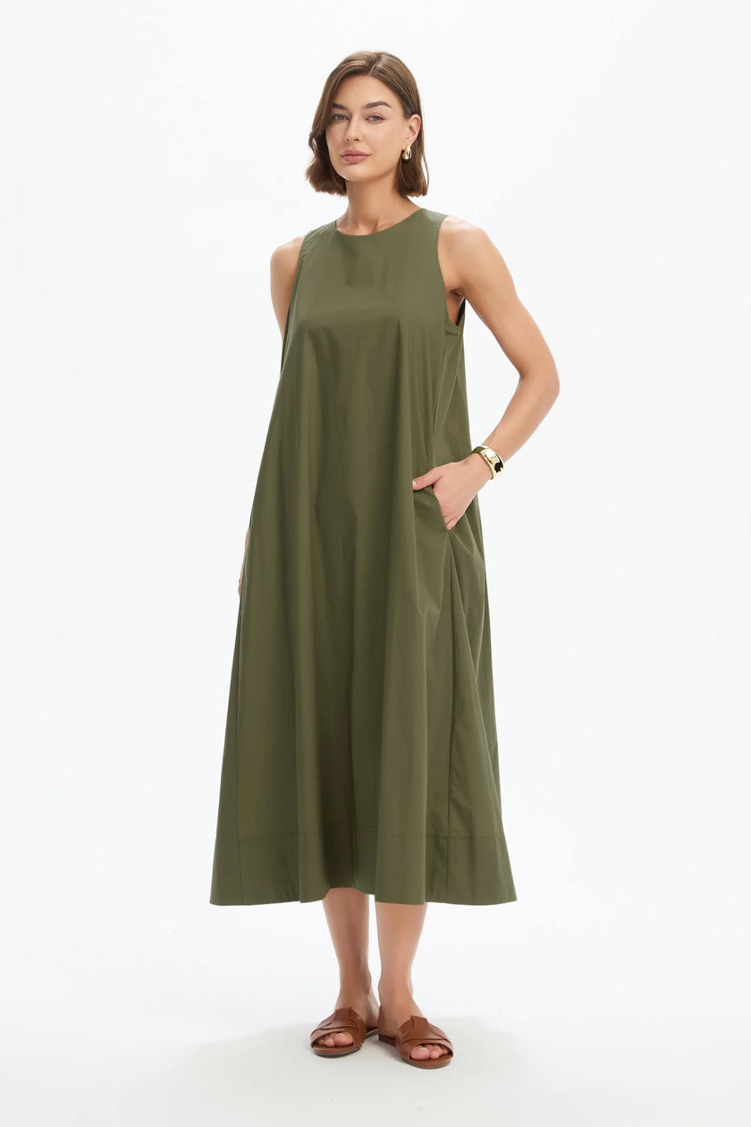 Tirelli Elastic Detail A-Line Dress Khaki