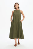 Tirelli Elastic Detail A-Line Dress Khaki