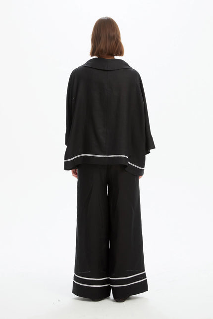 Tirelli Ladder Hem Cowl Neck Top Black