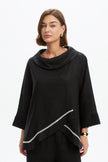 Tirelli Ladder Hem Cowl Neck Top Black