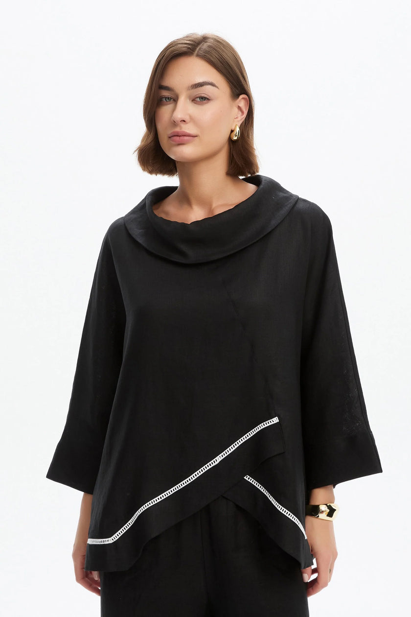 Tirelli Ladder Hem Cowl Neck Top Black