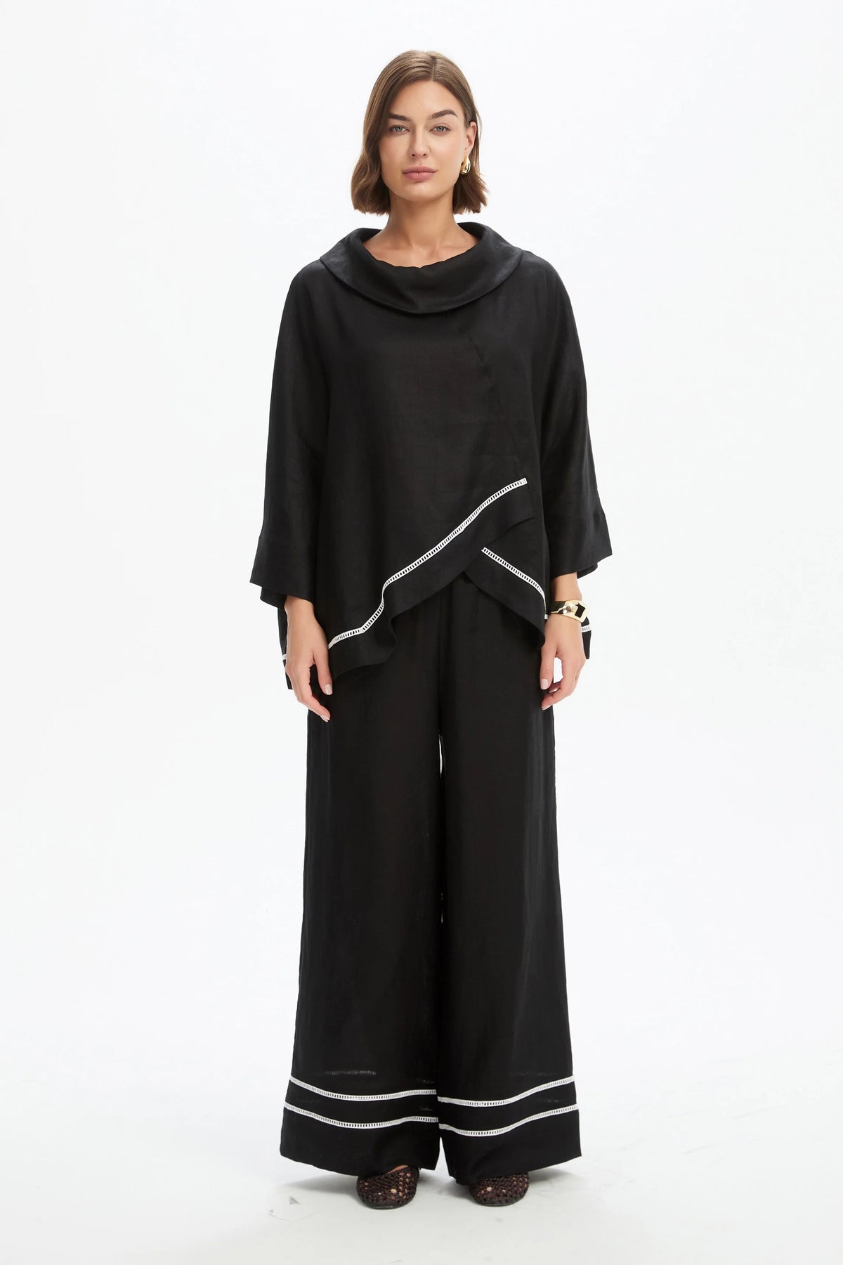 Tirelli Ladder Hem Cowl Neck Top Black