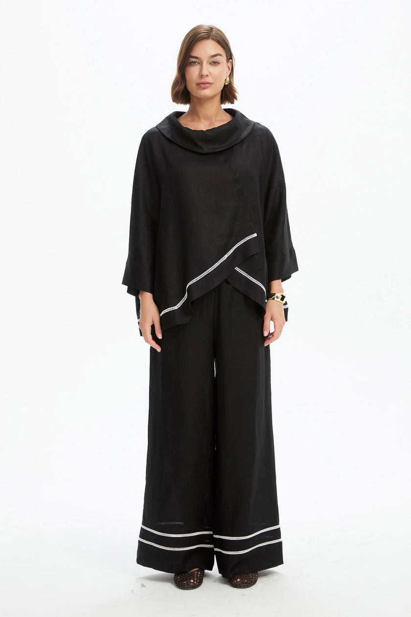 Tirelli Ladder Hem Cowl Neck Top Black
