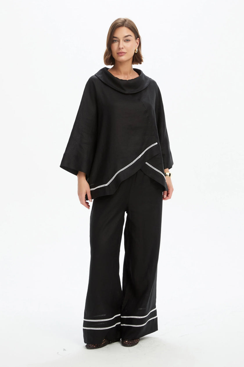 Tirelli Ladder Hem Cowl Neck Top Black