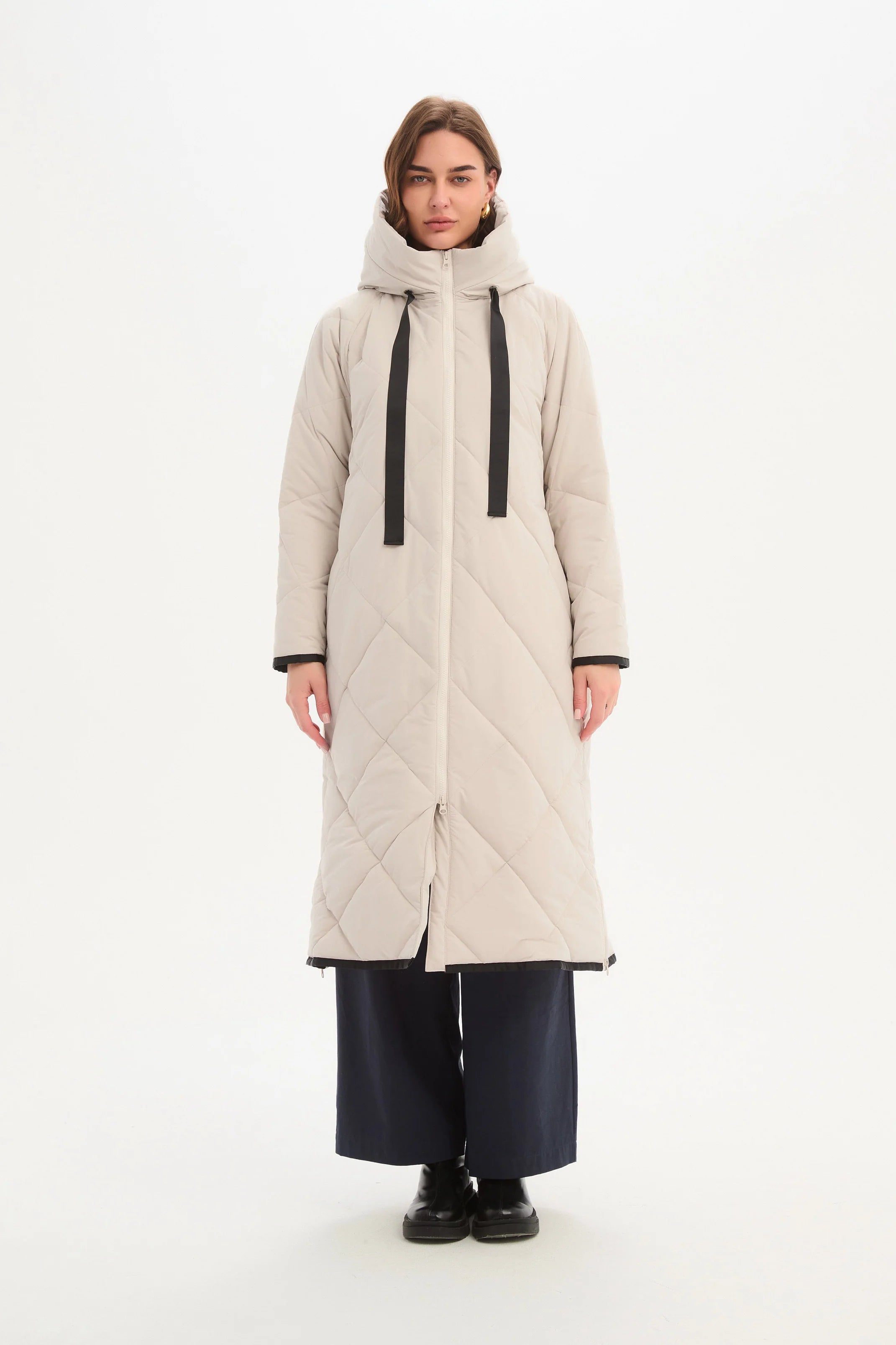 Tirelli Longline Zip Hem Winter Coat Cream