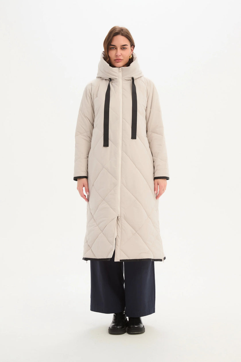 Tirelli Longline Zip Hem Winter Coat Cream