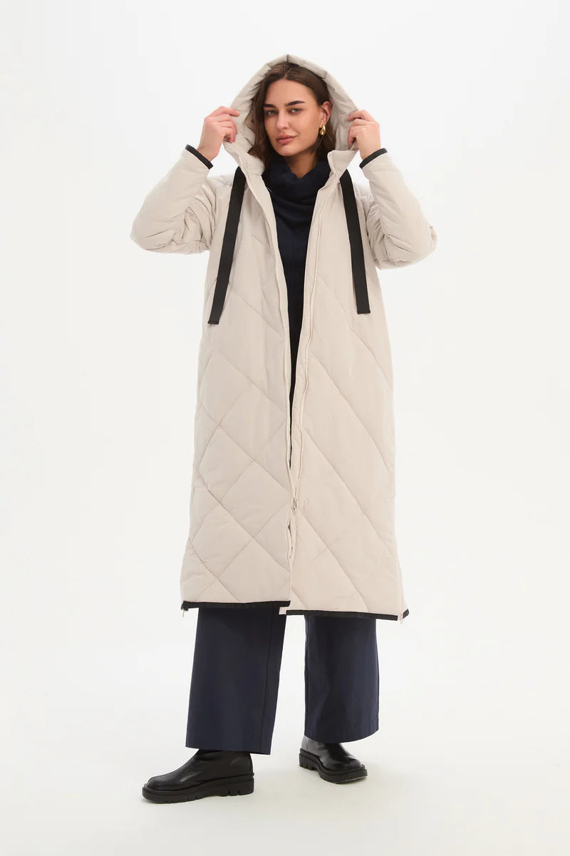 Tirelli Longline Zip Hem Winter Coat Cream