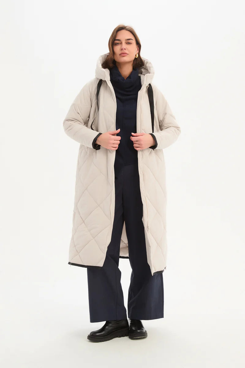 Tirelli Longline Zip Hem Winter Coat Cream