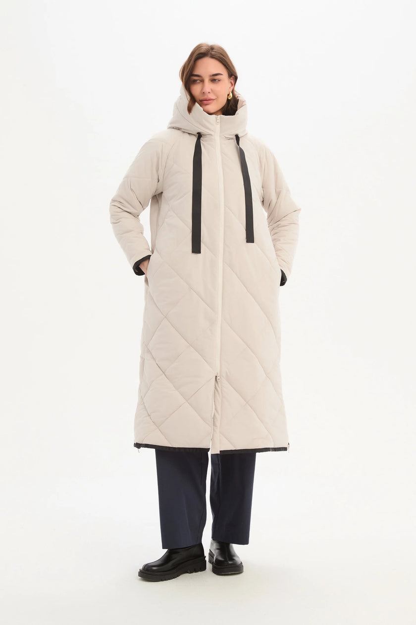 Tirelli Longline Zip Hem Winter Coat Cream
