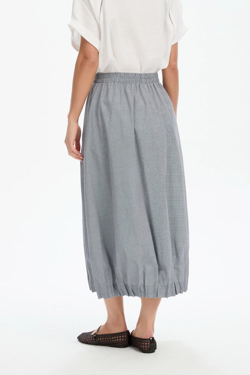 Tirelli Pin Tuck Hem Gingham Skirt Black/ White