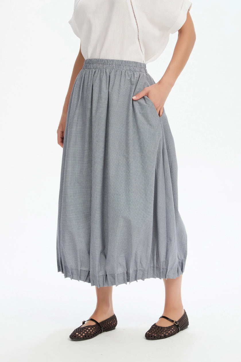 Tirelli Pin Tuck Hem Gingham Skirt Black/ White