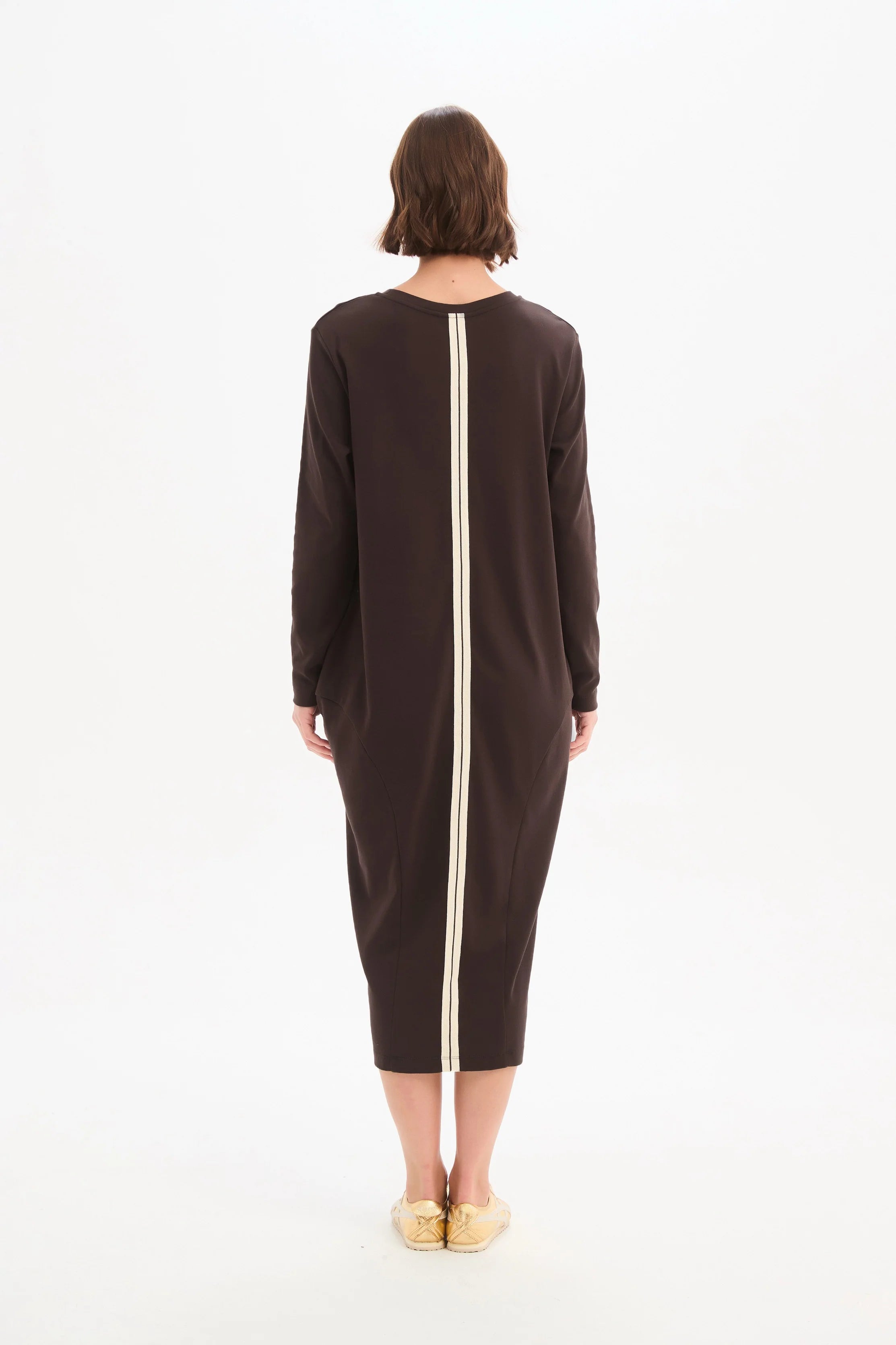 Tirelli Stripe Back Ovoid Dress Chocolate/Cream Stripe