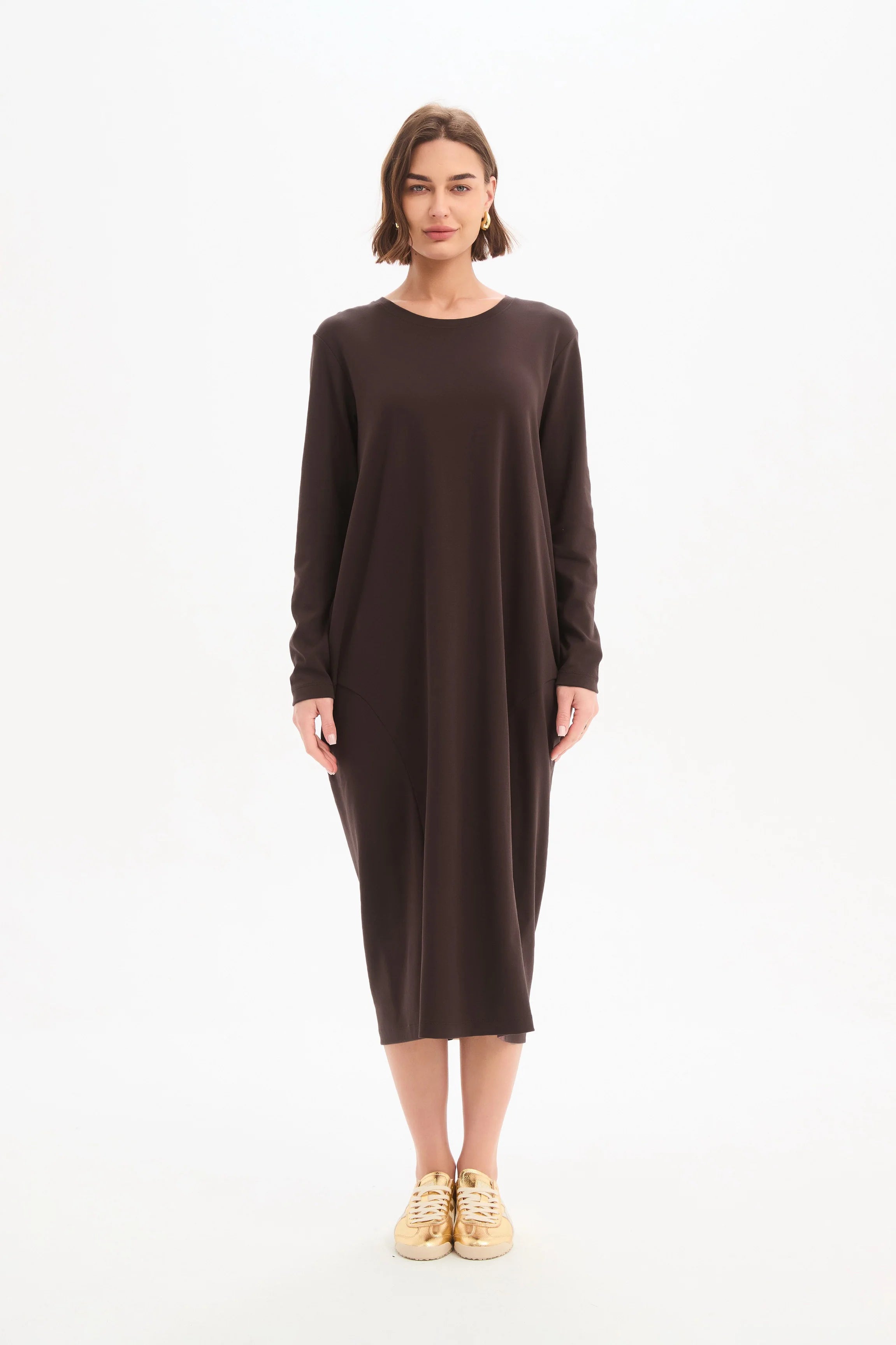 Tirelli Stripe Back Ovoid Dress Chocolate/Cream Stripe