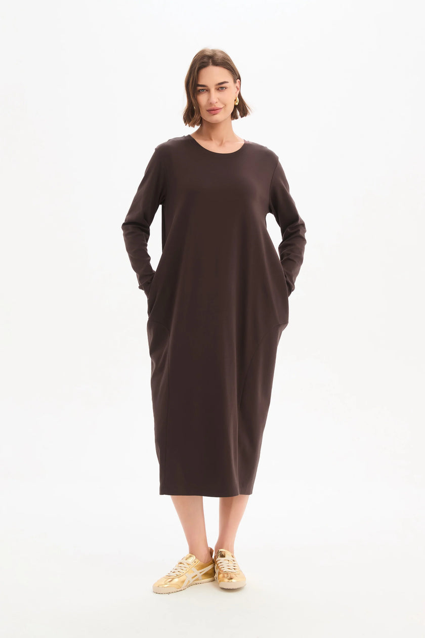 Tirelli Stripe Back Ovoid Dress Chocolate/Cream Stripe