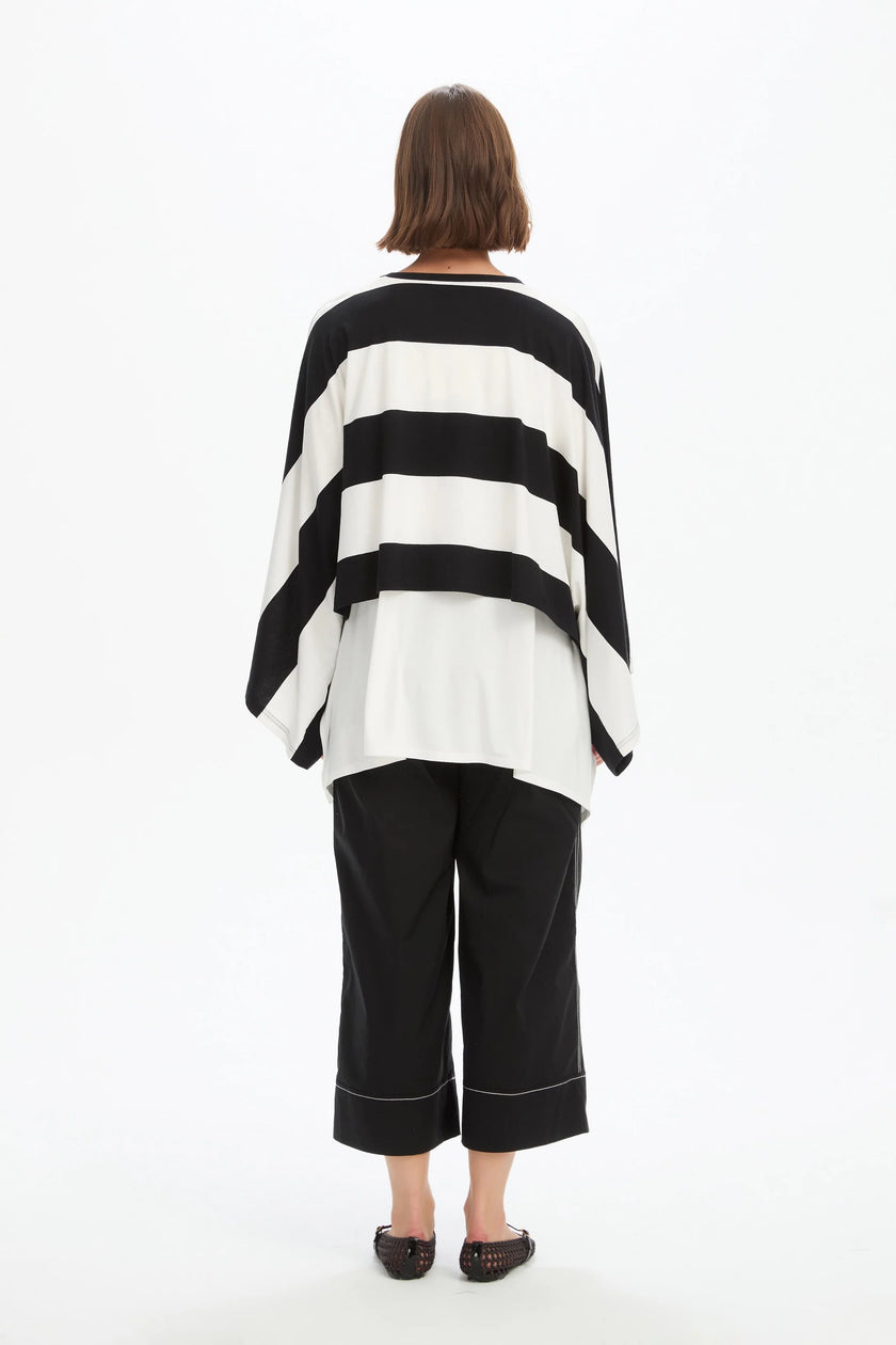 Tirelli Stripe Oversized Layer Top Black/ White