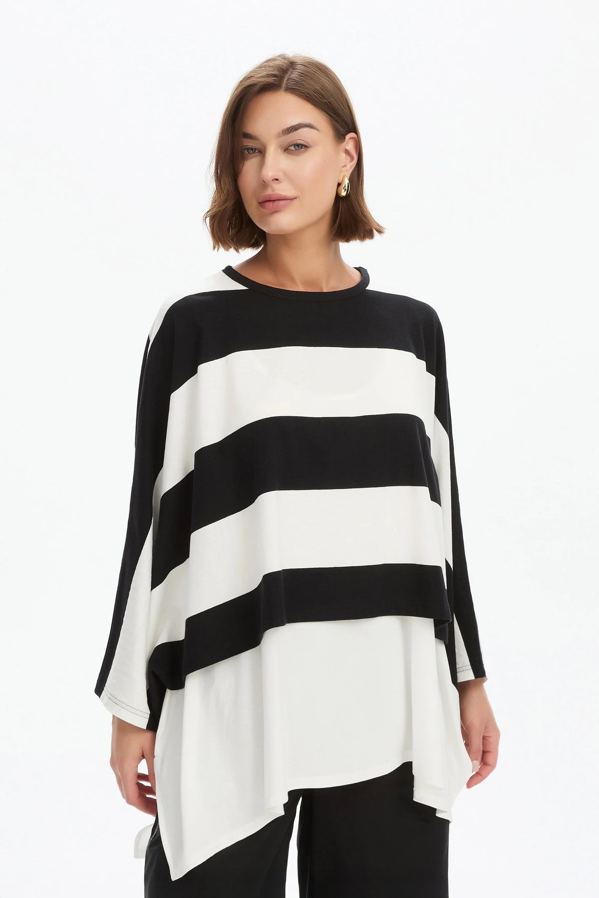 Tirelli Stripe Oversized Layer Top Black/ White