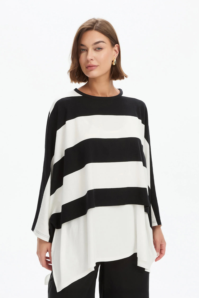 Tirelli Stripe Oversized Layer Top Black/ White